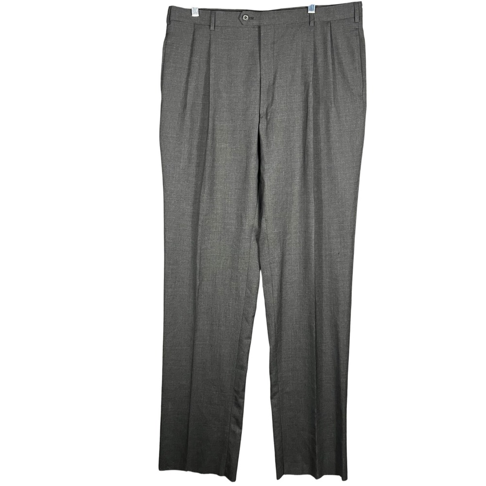 Jos.‎ A. Bank Dress Pants Men 38 Grey Pleated 100% Pure Wool Straight  Unhemmed
